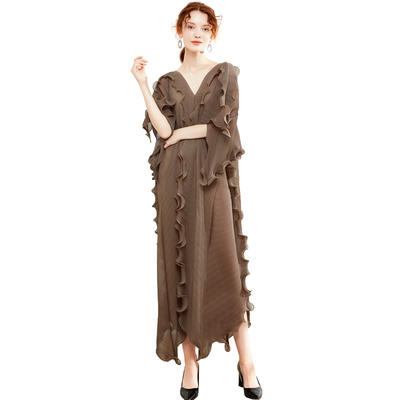 Lotus Edge Irregular Skirt Bat Sleeve Loose Dress Woman